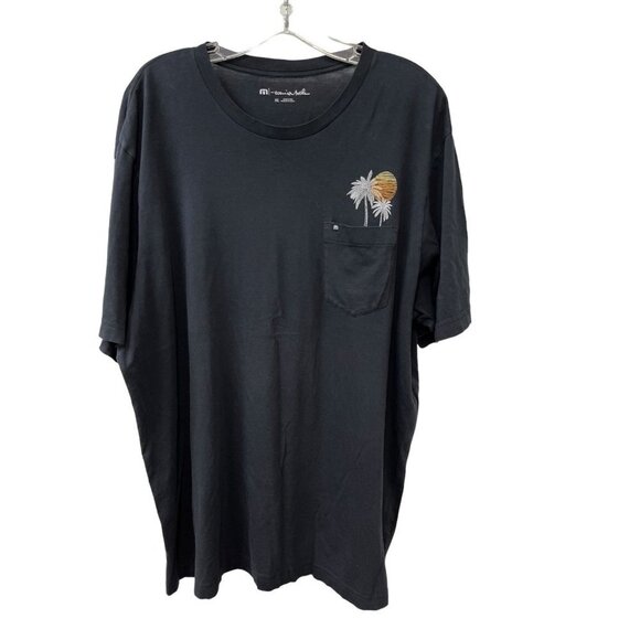 Travis Mathew Mens Medium T Shirt Black Pocket Palm Tree Moon Crew Neck Short XL - Picture 1 of 4